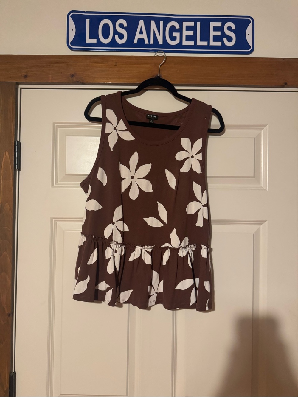 Torrid Brown Floral Cotton Crew Babydoll Tank Top